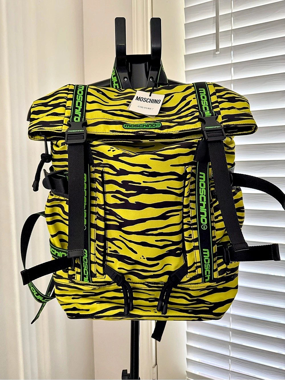 Moschino Tiger Print Backpack Yellow Black NWT